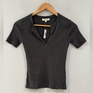Madewell Brown Pointelle Notch Neck Short Sleeve Tee XXS NWT